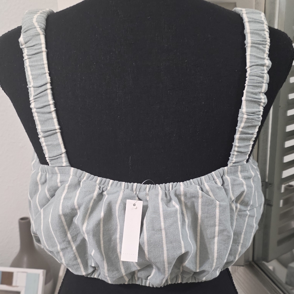 🆕️ Madewell Sage Striped Sleeveless Organic Cotton Crop Tank Top - Picture 6 of 10